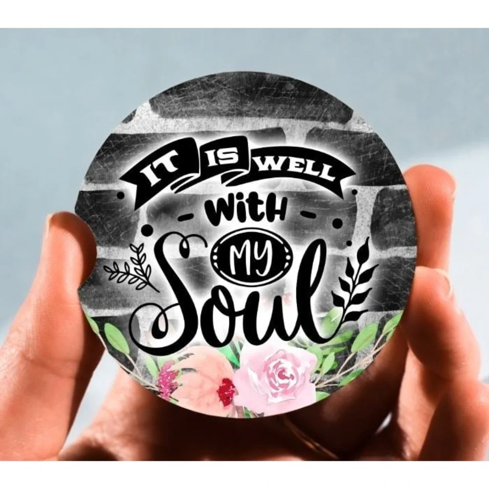 Set of 2 Car Coasters, It Is Well With My Soul Car Coaster, Neoprene Car Coaster